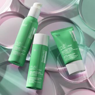 Multi-Action Clear Daily Brightening & Retexturizing Toner with the cleanser and lotion as part of the Blemish Control System