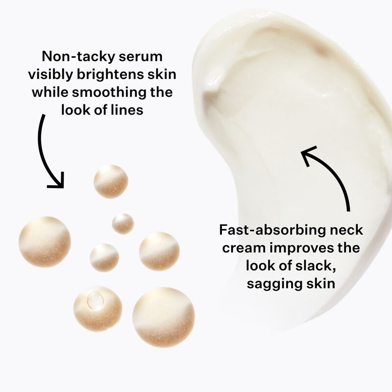 Non-tacky serum visibly brightens skin while smoothing the look of lines, TL Neck Cream is fast absorbing and improves the look of slack, sagging skin