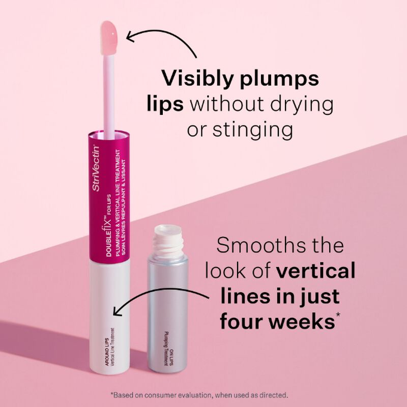 Pink end visibly plumps lips without drying or stinging. White end smooths the look of vertical lines in just 4 weeks*